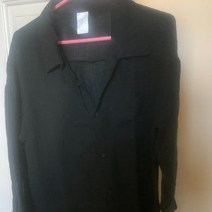 Kona Sol Button-Up Cover Up Shirtdress Small, Black